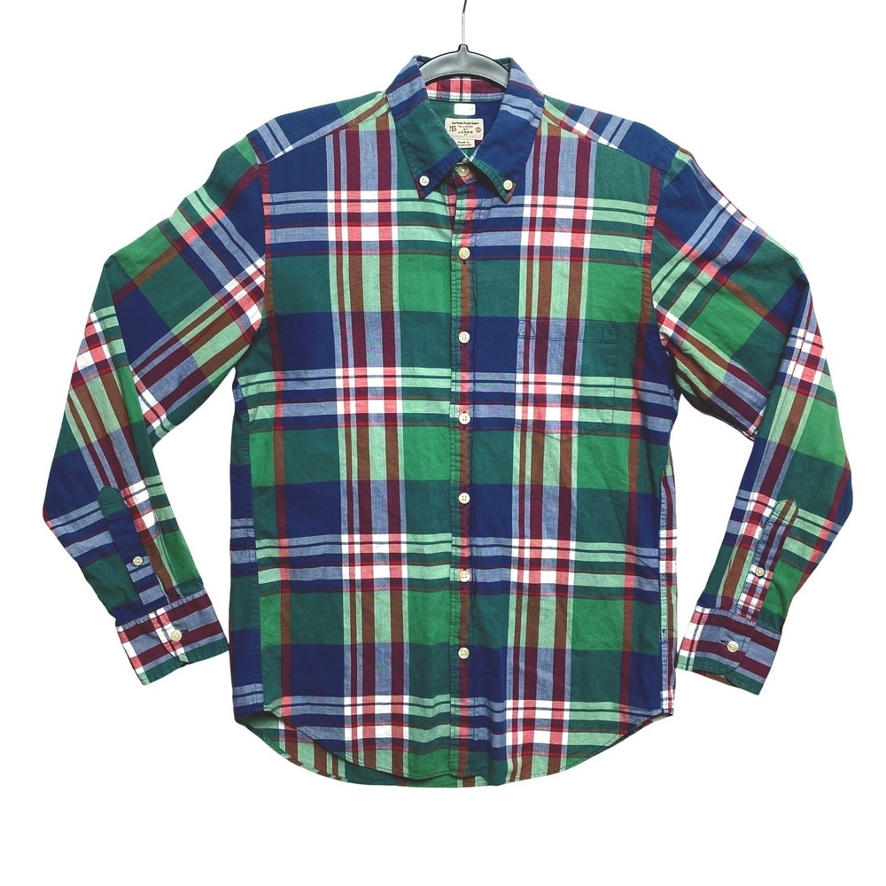 J. Crew Shirt Mens Small Green Blue Red Long Sleeve Plaid Button Down